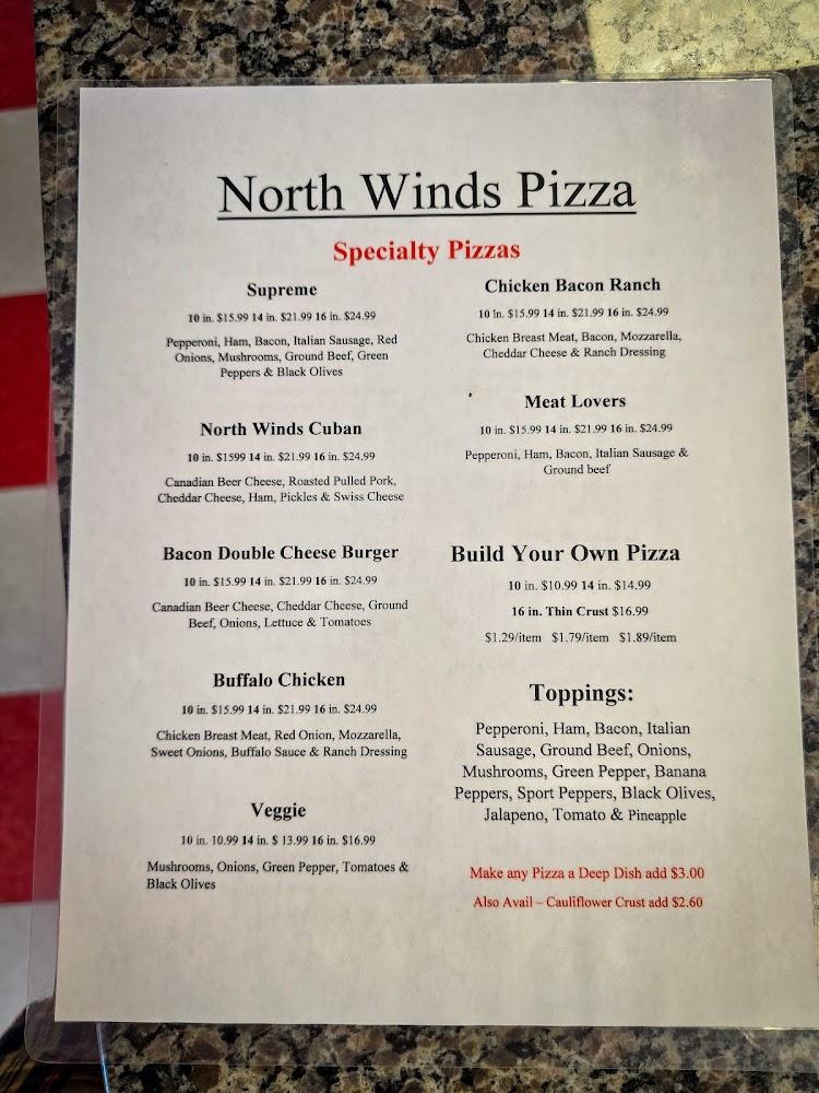Northwinds Pizza Menu image 1